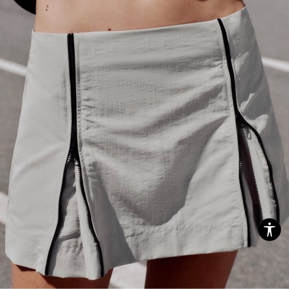 Zara Gray and Black Nylon Mini Skirt Zippers Size Small NWT